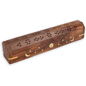 Wooden Incense Coffin Incense Stick Cone Burner Holder Stand with Storage Compartment Ash Catcher | Moon Design Incense Burner in Kuwait