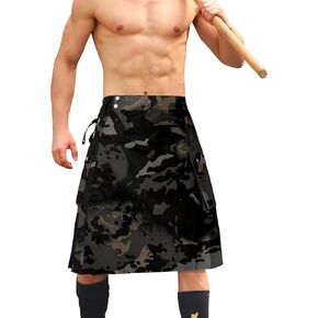 Kilt for Men Camo Tactical Utility Kilt Waterproof Hybrid Pleated Irish Scottish Kilts Skirt with 2 Pockets