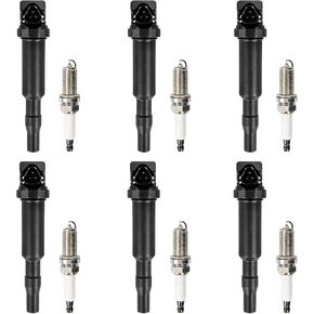 Set of 6 Ignition Coil Packs & Spark Plugs Compatible with BMW 128i 328i 330i 528i 530i X3 X5 3.0L Replace# 0221504470, UF592