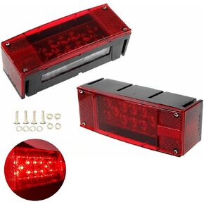 All Star Truck Parts] 2PC (Left and Right) 12V 12 LED Low Profile Submersible Rectangle Trailer Lights Sealed PREMIUM Waterproof Boat Trailer Stop Turn Tail License Plate Brake Running Light
