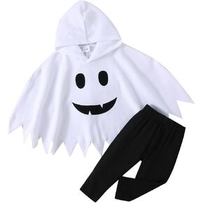 Noubeau Toddler Baby Boys Girls Halloween Costume Ghost Cloak Hooded Top Black Pants Boo Spooky Ghost Costume Cosplay Clothes