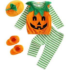 BeQeuewll Unsiex Infant Baby Boys Girls Halloween Pumpkin Costume Romper Bodysuit Outfits Dress Up Set