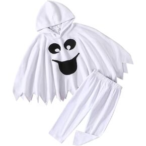 Noubeau Toddler Baby Boys Girls Halloween Costume Ghost Cloak Hooded Top Black Pants Boo Spooky Ghost Costume Cosplay Clothes