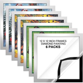 Macarrie 6 Pcs Diamond Art Frames Magnetic Picture Frame 12 x 12 Inch Frames for Diamond Painting Pictures Self-adhesive Diamond Art Frames Painting Frames for Wall Window Home Office Photo (Silver)