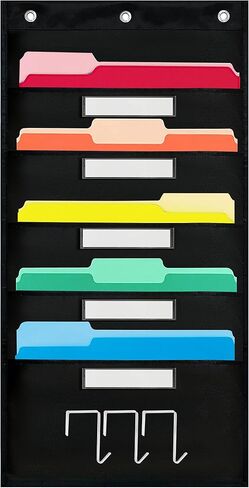 – 5 Pocket Chart Wall Hanging Folder Organizer with 3 Hooks and Name Tag Label Slots – Hanging File Organizer for Classroom Organization, Office Organizer – Polyester Hanging Organizer in Saudi Arabia