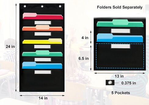 – 5 Pocket Chart Wall Hanging Folder Organizer with 3 Hooks and Name Tag Label Slots – Hanging File Organizer for Classroom Organization, Office Organizer – Polyester Hanging Organizer in Saudi Arabia