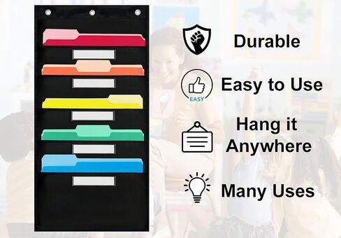 – 5 Pocket Chart Wall Hanging Folder Organizer with 3 Hooks and Name Tag Label Slots – Hanging File Organizer for Classroom Organization, Office Organizer – Polyester Hanging Organizer in Saudi Arabia