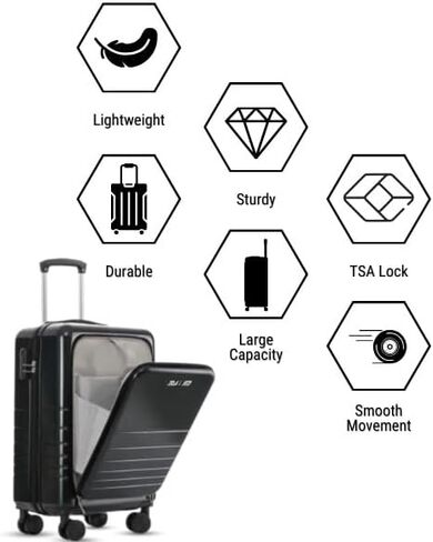 حقيبة أمتعة معتمدة من شركة الطيران، حقيبة كمبيوتر صلبة مع جيب أمامي، منفذ شحن USB وحامل أكواب، حقيبة أمتعة مقاس 20 بوصة، حقيبة سفر أمامية مفتوحة مع سطح مقاوم للخدش، أسود in Saudi Arabia