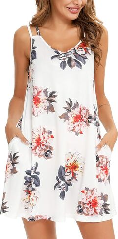 Women's Nightgown Print Nightshirt Tank Sleep Dress Plus Size Sleepwear With Pockets S-3XL in Kuwait