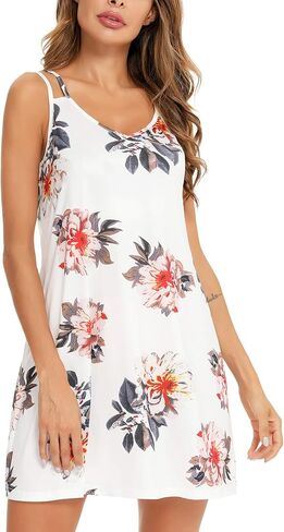 Women's Nightgown Print Nightshirt Tank Sleep Dress Plus Size Sleepwear With Pockets S-3XL in Kuwait