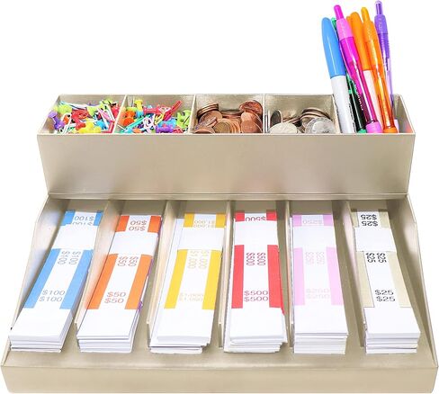 منظم أغلفة النقود من Nadex ذو طبقتين - حامل حزام فاتورة العملة المكون من 6 أقسام مع صينية المرافق - يتضمن 100 غلاف نقدي (بيج) in Kuwait