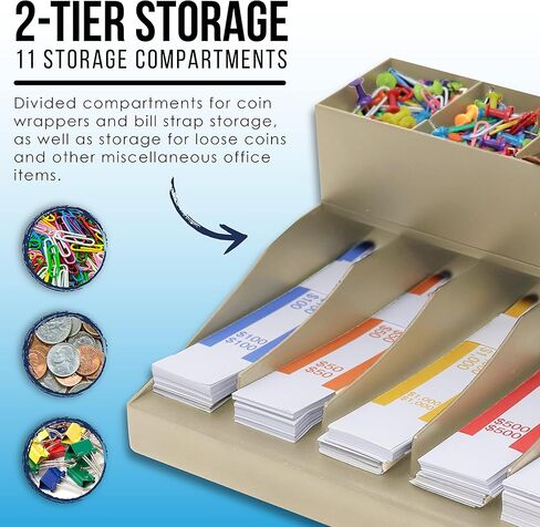 منظم أغلفة النقود من Nadex ذو طبقتين - حامل حزام فاتورة العملة المكون من 6 أقسام مع صينية المرافق - يتضمن 100 غلاف نقدي (بيج) in Kuwait