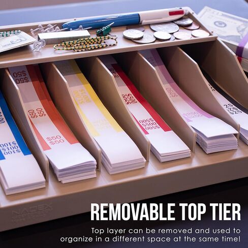 منظم أغلفة النقود من Nadex ذو طبقتين - حامل حزام فاتورة العملة المكون من 6 أقسام مع صينية المرافق - يتضمن 100 غلاف نقدي (بيج) in Kuwait