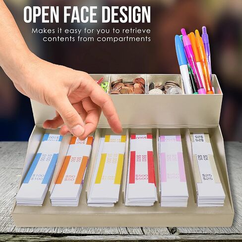 منظم أغلفة النقود من Nadex ذو طبقتين - حامل حزام فاتورة العملة المكون من 6 أقسام مع صينية المرافق - يتضمن 100 غلاف نقدي (بيج) in Kuwait