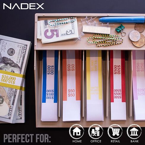منظم أغلفة النقود من Nadex ذو طبقتين - حامل حزام فاتورة العملة المكون من 6 أقسام مع صينية المرافق - يتضمن 100 غلاف نقدي (بيج) in Kuwait