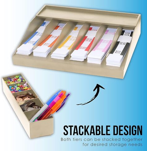 منظم أغلفة النقود من Nadex ذو طبقتين - حامل حزام فاتورة العملة المكون من 6 أقسام مع صينية المرافق - يتضمن 100 غلاف نقدي (بيج) in Kuwait