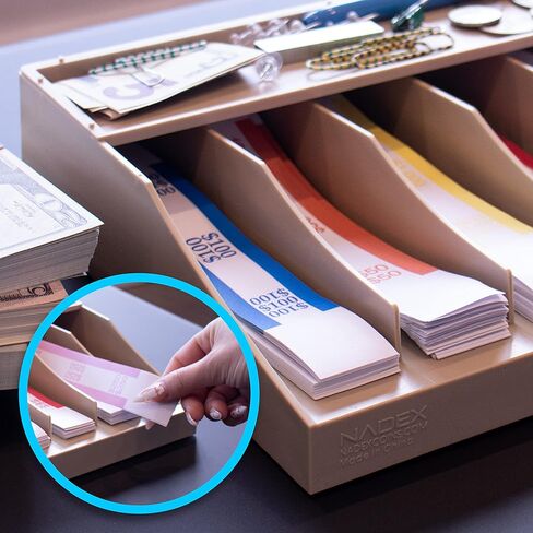 منظم أغلفة النقود من Nadex ذو طبقتين - حامل حزام فاتورة العملة المكون من 6 أقسام مع صينية المرافق - يتضمن 100 غلاف نقدي (بيج) in Kuwait