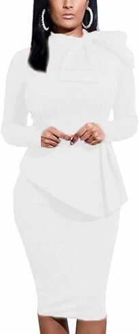 فساتين بيبلوم ضيقة بأكمام طويلة للسيدات يمكن ارتداؤها للعمل وحفلات النادي والكنيسة وكشكشة رسمية وحفلات الكوكتيل فستان متوسط ​​الطول in Saudi Arabia