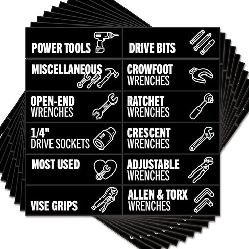 Toolbox Organization Magnetic Labels - 80 Large, Tool Chest Organizer Labels with Strong Magnets & Easy to Read Printing - Fits All Brands of Steel Tool Box Drawers (Black 3.125 x 1.0 Inches) in Saudi Arabia