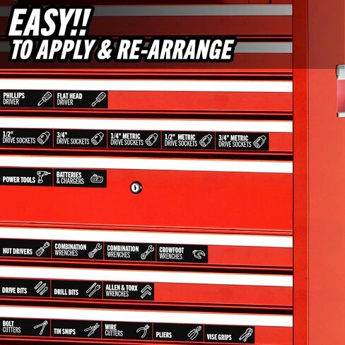 Toolbox Organization Magnetic Labels - 80 Large, Tool Chest Organizer Labels with Strong Magnets & Easy to Read Printing - Fits All Brands of Steel Tool Box Drawers (Black 3.125 x 1.0 Inches) in Saudi Arabia
