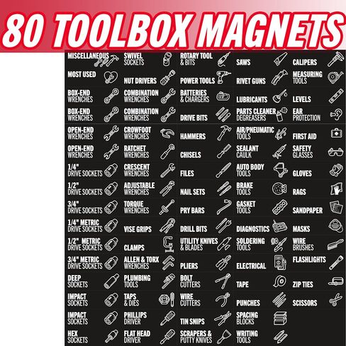 Toolbox Organization Magnetic Labels - 80 Large, Tool Chest Organizer Labels with Strong Magnets & Easy to Read Printing - Fits All Brands of Steel Tool Box Drawers (Black 3.125 x 1.0 Inches) in Saudi Arabia
