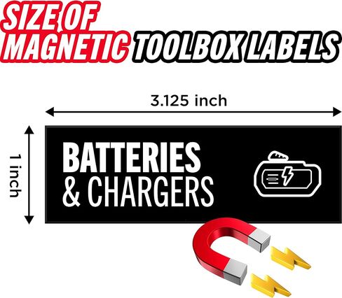 Toolbox Organization Magnetic Labels - 80 Large, Tool Chest Organizer Labels with Strong Magnets & Easy to Read Printing - Fits All Brands of Steel Tool Box Drawers (Black 3.125 x 1.0 Inches) in Saudi Arabia
