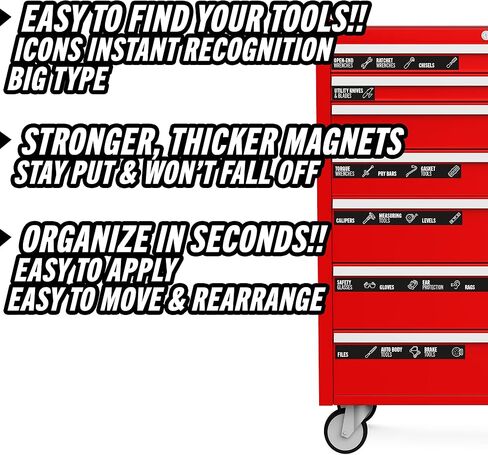 Toolbox Organization Magnetic Labels - 80 Large, Tool Chest Organizer Labels with Strong Magnets & Easy to Read Printing - Fits All Brands of Steel Tool Box Drawers (Black 3.125 x 1.0 Inches) in Saudi Arabia