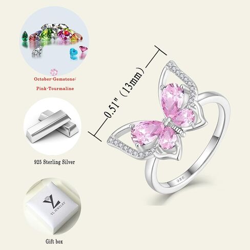 YL Butterfly Rings 925 Sterling Silver Simple Ring Birthstone Statement Rings for Women in Kuwait