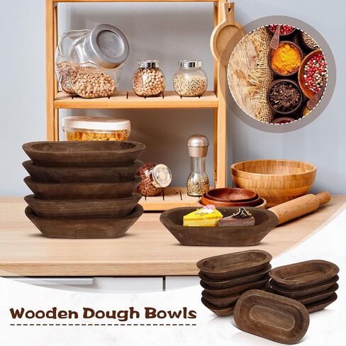 10 Pack Wooden Dough Bowls Bulk Rustic Dough Bowls Hand Carved Wood Bowl Dining Room Paulownia Bowls for DIY Home Crafts Making Farmhouse Fruits Supplies Decoration in Saudi Arabia