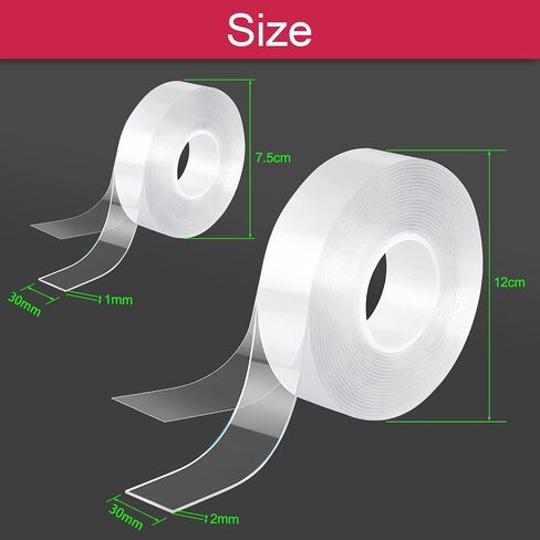 Double Sided Tape Heavy Duty, Adhesive Mounting Picture Hanging Strips Adhesive DIY Nano Tape,Clear Removable Wall Sticky Tape,2Rolls(0.6" wide,23 Feet Total) in Saudi Arabia