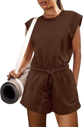 LAMISSCHE Womens Workout Romper with Pockets Sleeveless One Piece Short Jumpsuits Casual Open Back Onesie in Saudi Arabia