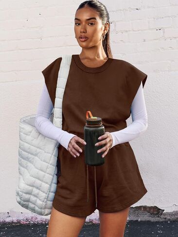 LAMISSCHE Womens Workout Romper with Pockets Sleeveless One Piece Short Jumpsuits Casual Open Back Onesie in Saudi Arabia
