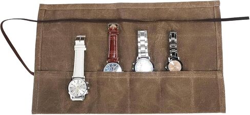 Travel Watch Roll Organizer with 6 Slots Handmade Watch Travel Case Roll-up Watch Organizer Storage Box Jewelry Roll Watch Travel Pouch Waxed Canvas Easy Carry On Watchlover Storage Gift for Men in Saudi Arabia