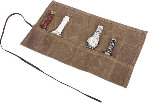 Travel Watch Roll Organizer with 6 Slots Handmade Watch Travel Case Roll-up Watch Organizer Storage Box Jewelry Roll Watch Travel Pouch Waxed Canvas Easy Carry On Watchlover Storage Gift for Men in Saudi Arabia