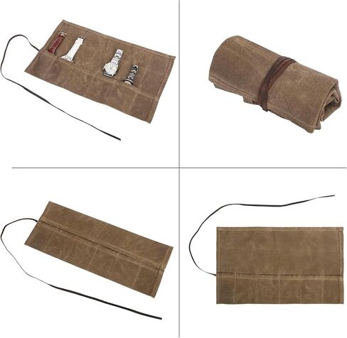 Travel Watch Roll Organizer with 6 Slots Handmade Watch Travel Case Roll-up Watch Organizer Storage Box Jewelry Roll Watch Travel Pouch Waxed Canvas Easy Carry On Watchlover Storage Gift for Men in Saudi Arabia