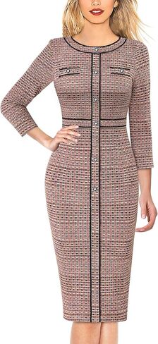 VFSHOW Womens Buttons Patchwork Work Business Office Party Bodycon Pencil Sheath Dress in Saudi Arabia