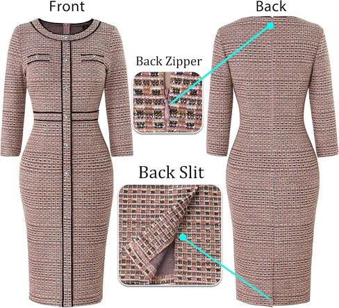 VFSHOW Womens Buttons Patchwork Work Business Office Party Bodycon Pencil Sheath Dress in Saudi Arabia