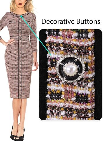 VFSHOW Womens Buttons Patchwork Work Business Office Party Bodycon Pencil Sheath Dress in Saudi Arabia