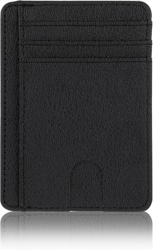 Cartera Hombre Rfid Blocking Tested Wallet Slim Minimalist Front Pocket Card Holder Imitation Degaussing Leather Wallets Holds Credit Bags CardCases Simple Fiber Texture For Men Women (Black) in Saudi Arabia