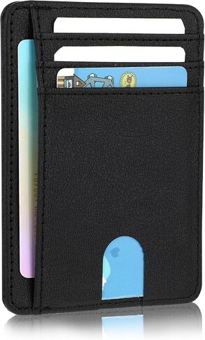 Cartera Hombre Rfid Blocking Tested Wallet Slim Minimalist Front Pocket Card Holder Imitation Degaussing Leather Wallets Holds Credit Bags CardCases Simple Fiber Texture For Men Women (Black) in Saudi Arabia