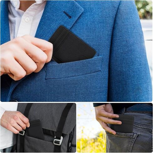 Cartera Hombre Rfid Blocking Tested Wallet Slim Minimalist Front Pocket Card Holder Imitation Degaussing Leather Wallets Holds Credit Bags CardCases Simple Fiber Texture For Men Women (Black) in Saudi Arabia