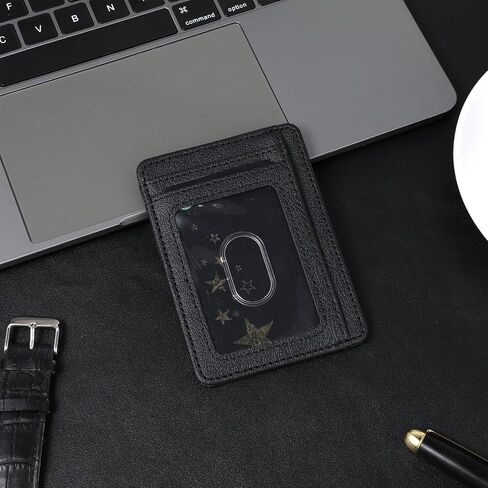 Cartera Hombre Rfid Blocking Tested Wallet Slim Minimalist Front Pocket Card Holder Imitation Degaussing Leather Wallets Holds Credit Bags CardCases Simple Fiber Texture For Men Women (Black) in Saudi Arabia