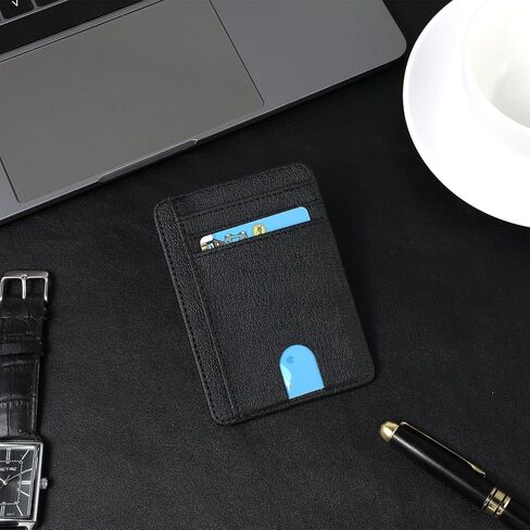 Cartera Hombre Rfid Blocking Tested Wallet Slim Minimalist Front Pocket Card Holder Imitation Degaussing Leather Wallets Holds Credit Bags CardCases Simple Fiber Texture For Men Women (Black) in Saudi Arabia