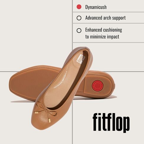 حذاء باليه نسائي مسطح من الجلد الناعم من FitFlop Delicato Bow in Kuwait