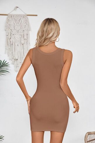 VICHYIE Womens Summer Tank Dress Scoop Neck Ribbed Sleeveless Bodycon Mini Slim Fitted Pencil Dresses in Kuwait
