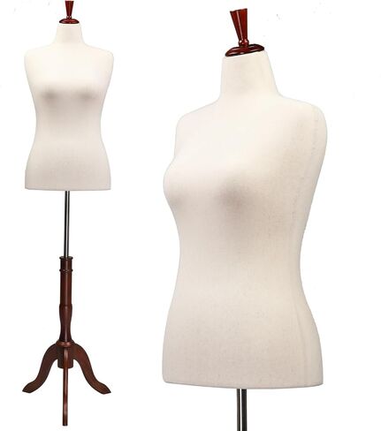 Bonnlo Upgraded Female Dress Form, Mannequin Torse Body with Adjustable Rubber Wood Stand for Dress Jewelry Display (White, 2-4) in Kuwait