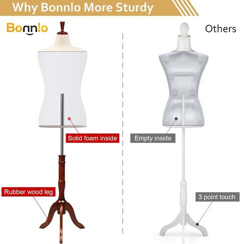 Bonnlo Upgraded Female Dress Form, Mannequin Torse Body with Adjustable Rubber Wood Stand for Dress Jewelry Display (White, 2-4) in Kuwait