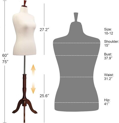 Bonnlo Upgraded Female Dress Form, Mannequin Torse Body with Adjustable Rubber Wood Stand for Dress Jewelry Display (White, 2-4) in Kuwait
