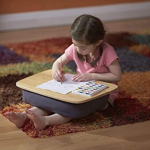 Yogibo Traybo 2.0 مكتب لاب توب، مكتب لاب توب من الخيزران مع وسادة للكمبيوتر المحمول مدمج في فتحة للكمبيوتر اللوحي أو الهاتف، وسادة لاب للعمل والقراءة والكتابة ولوحة لاب توب، رمادي داكن in Kuwait