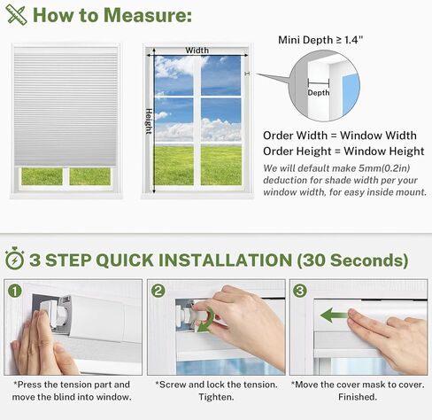 لا توجد ظلال خلوية لاسلكية متطابقة الألوان ولا توجد أدوات، ستائر خلوية، ستائر وظلال بتصميم قرص العسل لمكتب غرفة النوافذ (أبيض معتم، 34 بوصة عرض × 48 بوصة ارتفاع) in Kuwait